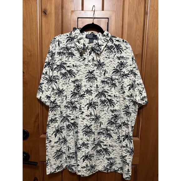 Vintage Polo Ralph Lauren Mens Hawaiian Polo Shirt size XL Floral Palm Trees 90s - Picture 1 of 11